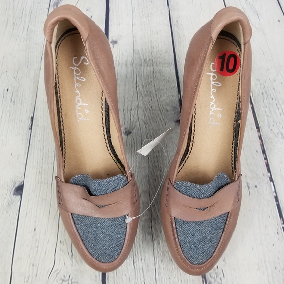 SPLENDID | herringbone fabric & leather slip-on wedge preppy loafers shoes - Picture 4 of 11